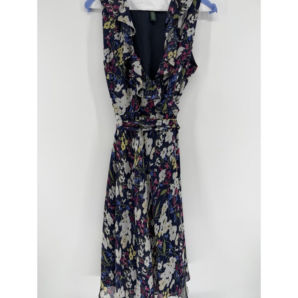 LAUREN RALPH LAUREN $129 Floral Ruffle Lined Sleeveless True Wrap Dress Size 6 - Picture 6 of 10